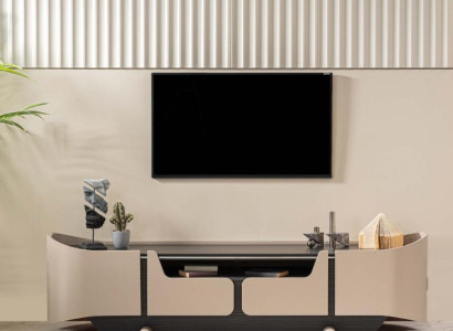TV-cabinet Lowboard TV Stand Living room Wood Beige Sideboard Table Modern